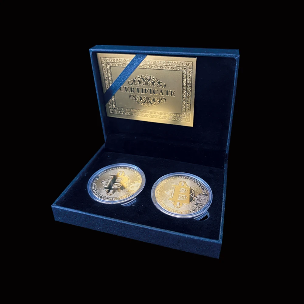 2PCS United States Bitcoin US Gold Coin Collectible Gift Metal Antique Imitation W/ Luxury Box