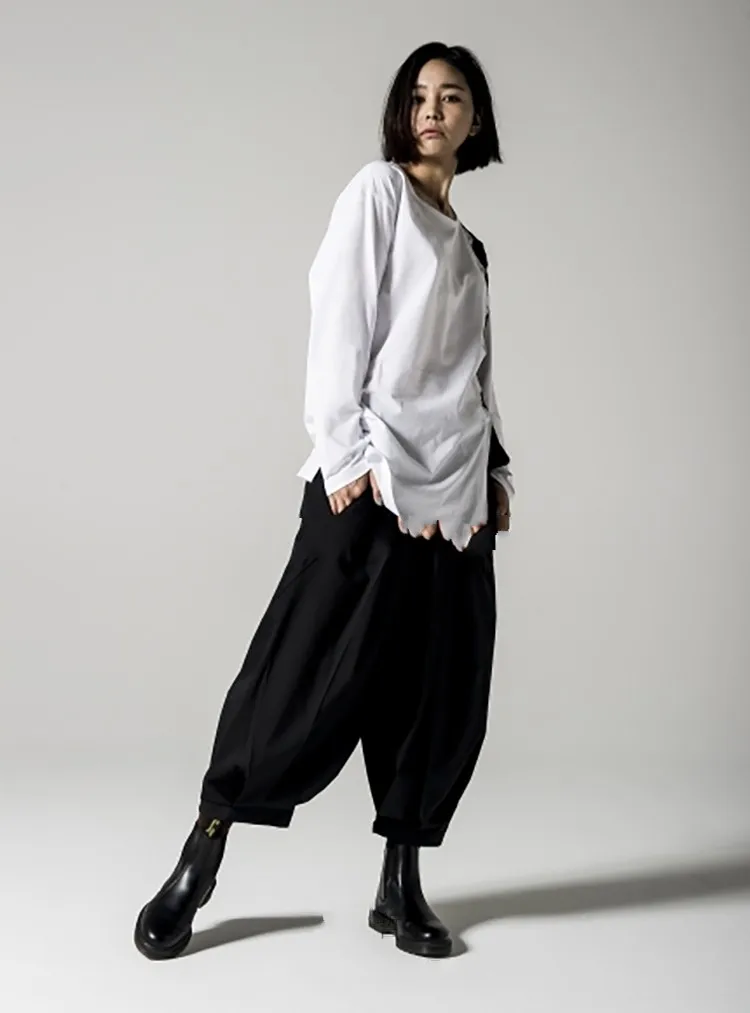 

Весенне-осенние мужские свободные повседневные брюки с широкими складками, трусики с девятью фенами, однотонные широкие брюки, новые