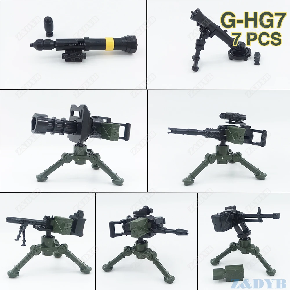 Gatling Heavy Machine Guns DIY Military WW2 Weapon Moc Mini Soldier Locking Figure Model Building Block Brick Children Kids Toys