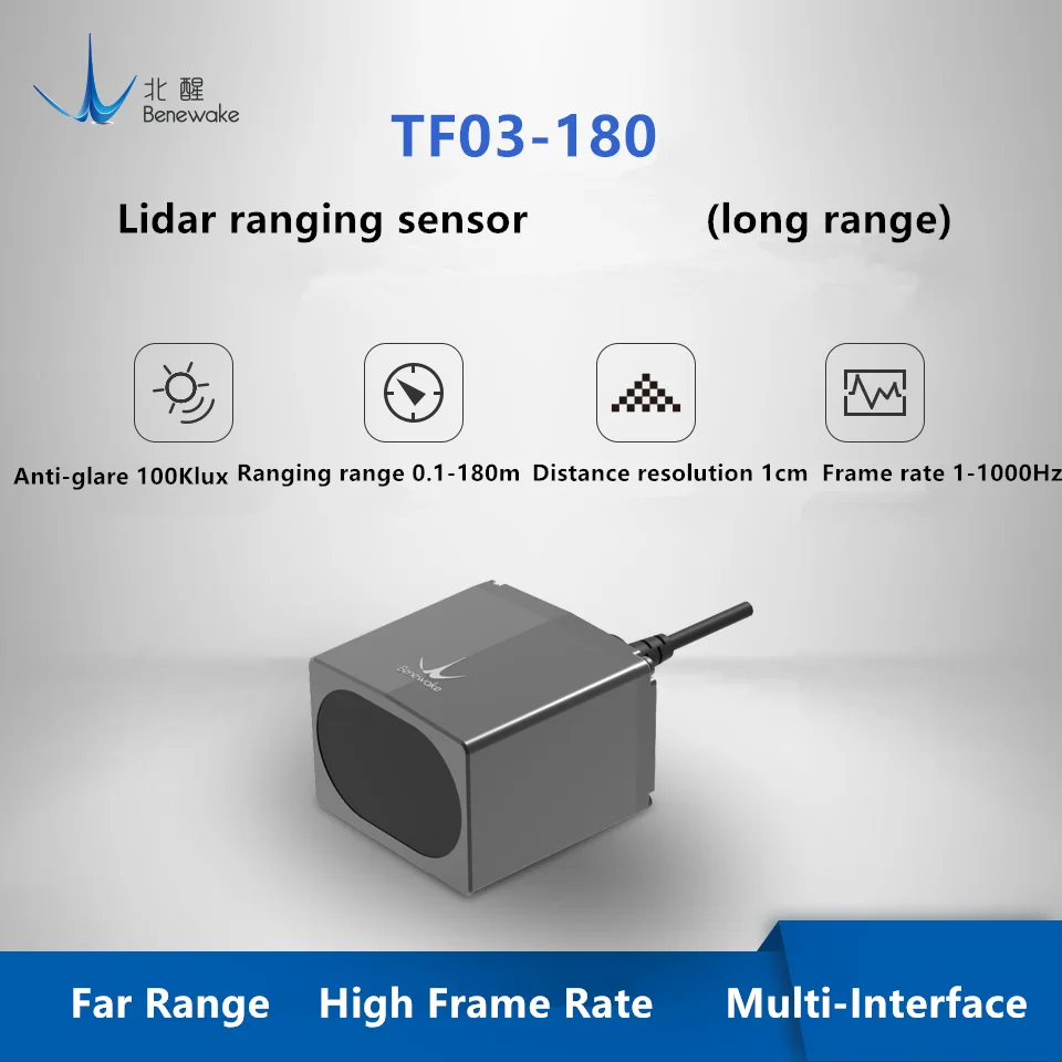 

Benewake TF03-180 Long Range Sensor, IP65 10KHz Frame Rate & 180m Operating Range Rider Module UART / I2C for Indoor / Outdoor