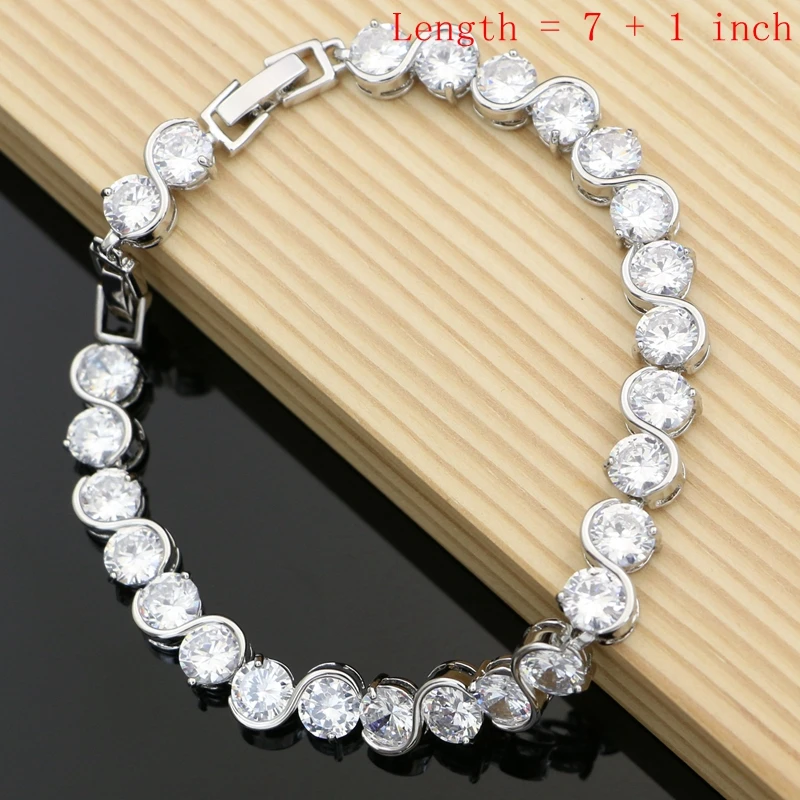 Fashion Wedding Bride Jewelry Sets White Cubic Zirconia Hoop Earrings Stone Bracelet Gifts Necklace Set Dropshipping