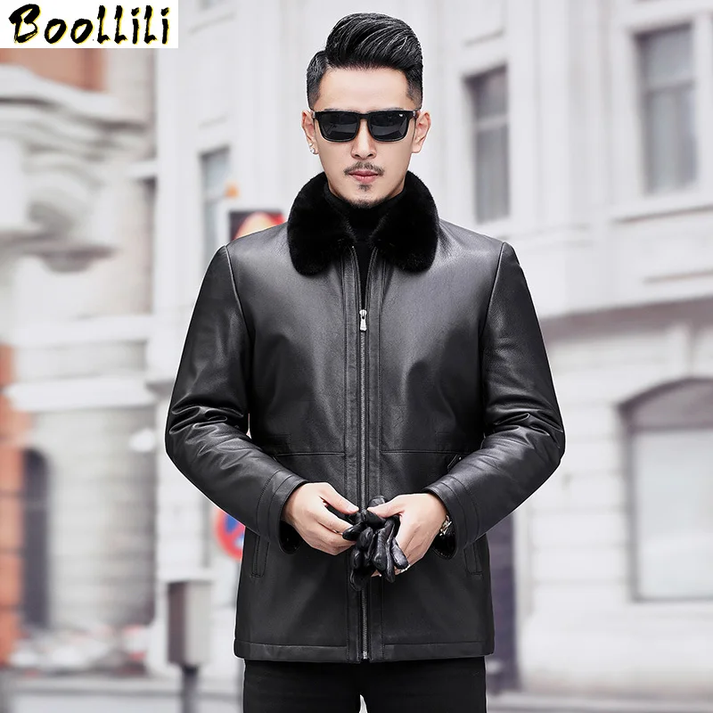 

Leather Boollili Men's Jacket Winter Natural Mink Fur Coat Real Genuine Leather Jackets Cowhide Leather Coat