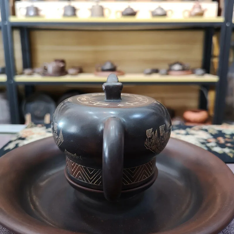 Hand Carving Qinzhou Nixing Pottery Tonggu Teapots  with  National Style on Nixing Clay Teapot 220cc for Puer Tea Liu Pao Tea