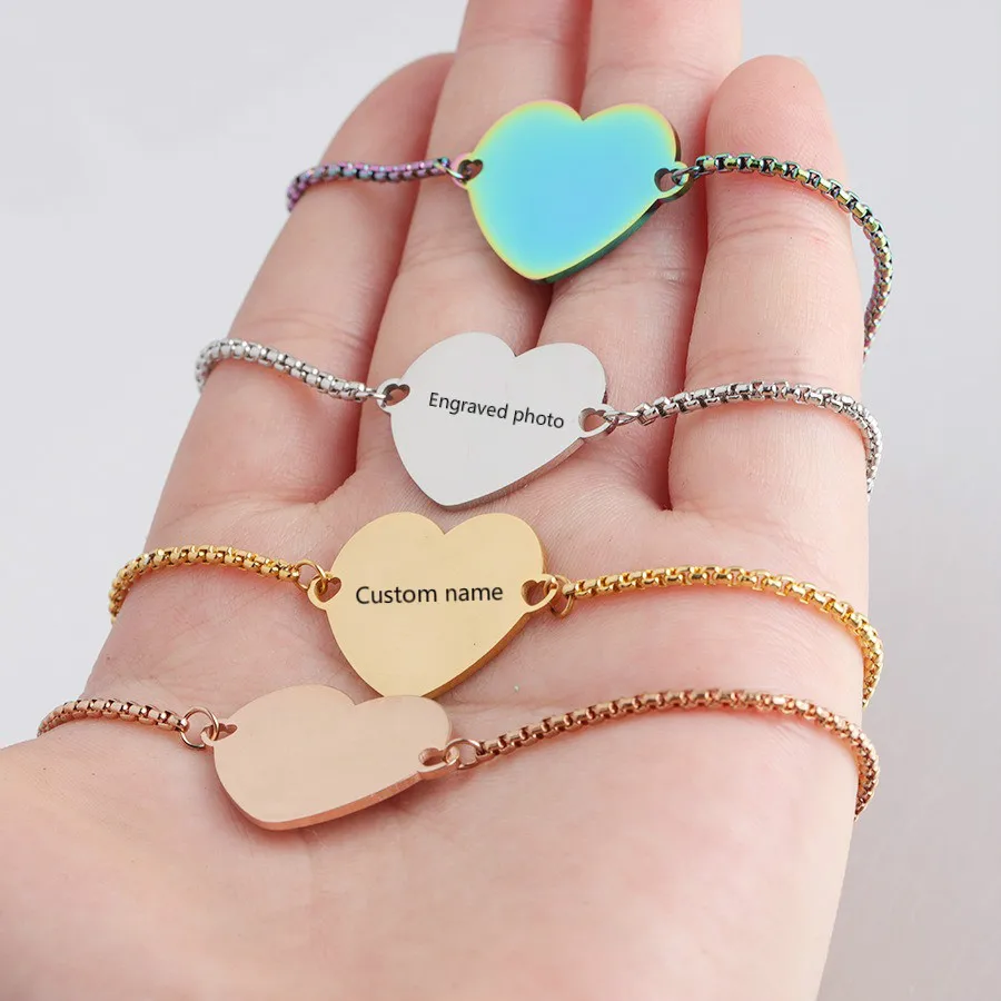 Personalized Customized Bracelets Engraved Photo Name Date Bracelet Stainless Steel Adjustable ID Tag Bracelet For Women Gift