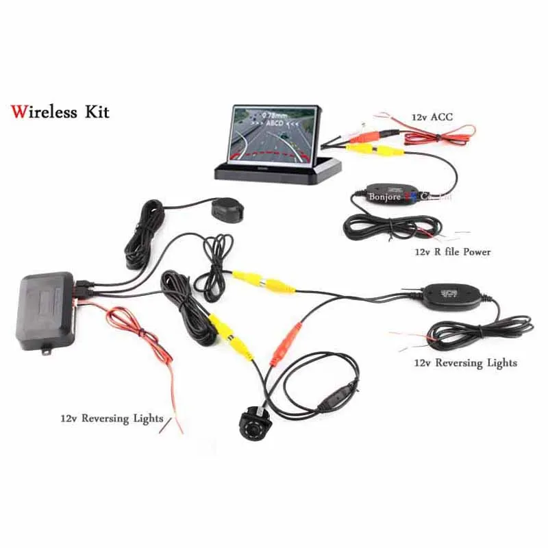 Koorinwoo Car Parking Sensors Kit 4 Radar Alarm Detector Movable Connect Dynamic Trajectory Camera For Foldable Monitor Screen