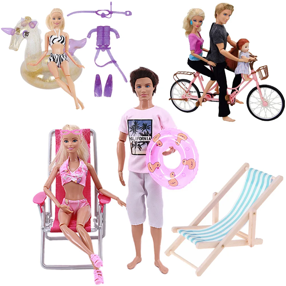 Free Shoes Barbiees Doll Clothes Ken Outfit Beach Chair Bkini Swimsuits Bicycle Swimming Ring Snorkeling Dive For Barbiees Doll