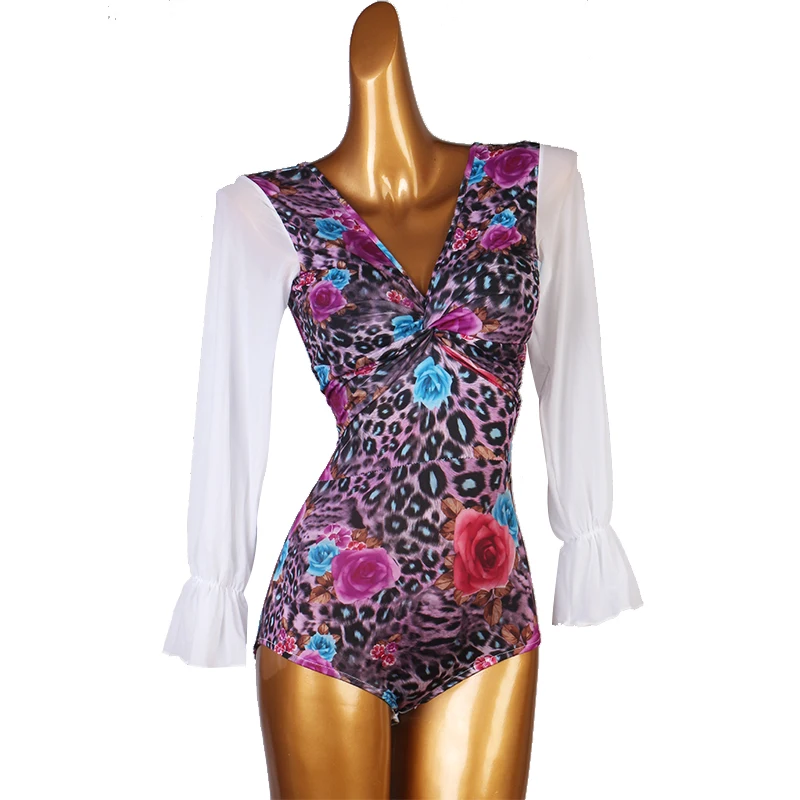

New Women Latin Dance Leotard long Sleeve Modern Dance One Piece Top National Standard Ballroom Dance Tops