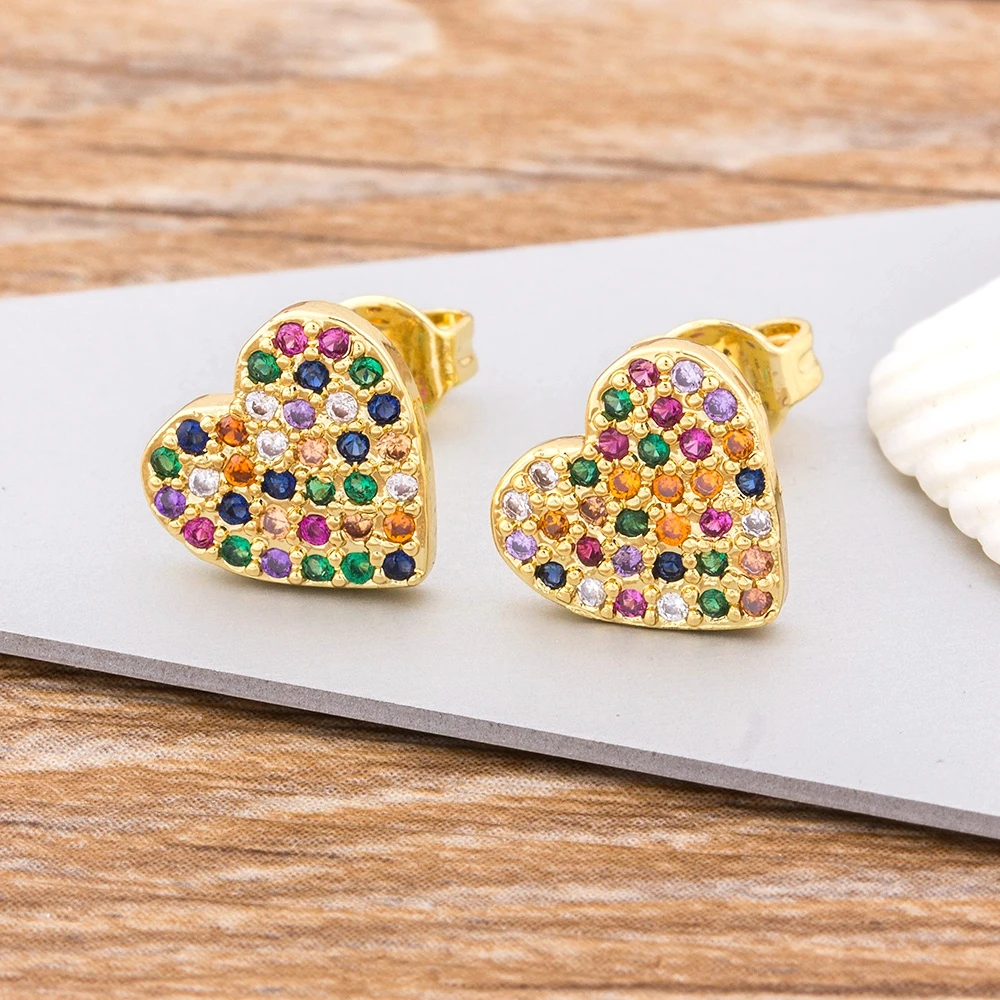 Top Quality Copper Stud Earrings Heart Crystal AAA CZ Gold Color Jewelry Hot Sale Party Wedding New Year Gift for Women Girls