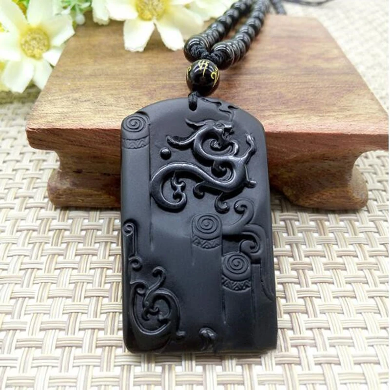 

Natural Obsidian Dragon Pendant Jewelry Fine Jewelry Lucky to ward off evil spirits Auspicious Safety Amulet Pendant