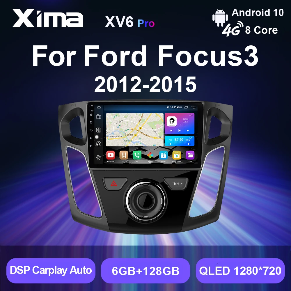 XIMA XV6 Pro 8 Core 5G Android 10 Auto Carplay Car Radio Multimedia Video For Ford Focus 3 2011-2019 2 din Autoradio Stereo GPS