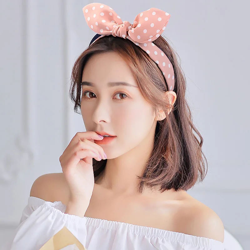 Rabbit Ears Striped Print Hair Hoop Bands Girls Bow Wide Headband Ornaments Hairbands For Women Hair Accessories Headdredss