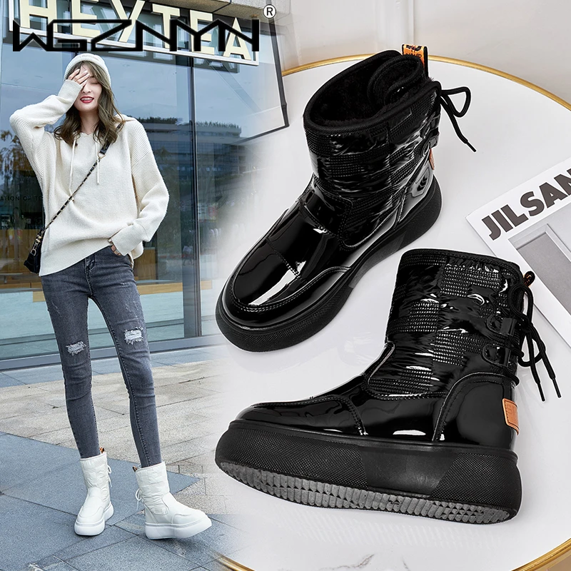 2023 Winter Woman Boots Female Keep Warm Women\'s Patent Leather Boots New Arrival Waterproof Female Shoes Plus Size Botas Mujer