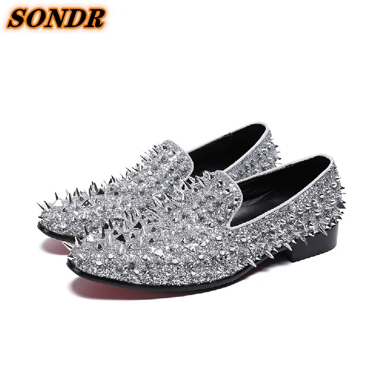 Men Loafer Shoes Slip On Special Designer Rivets Stud Shoes Punk Style Men Fashion Dress Nightclub  Shoes Sapatos Masculino