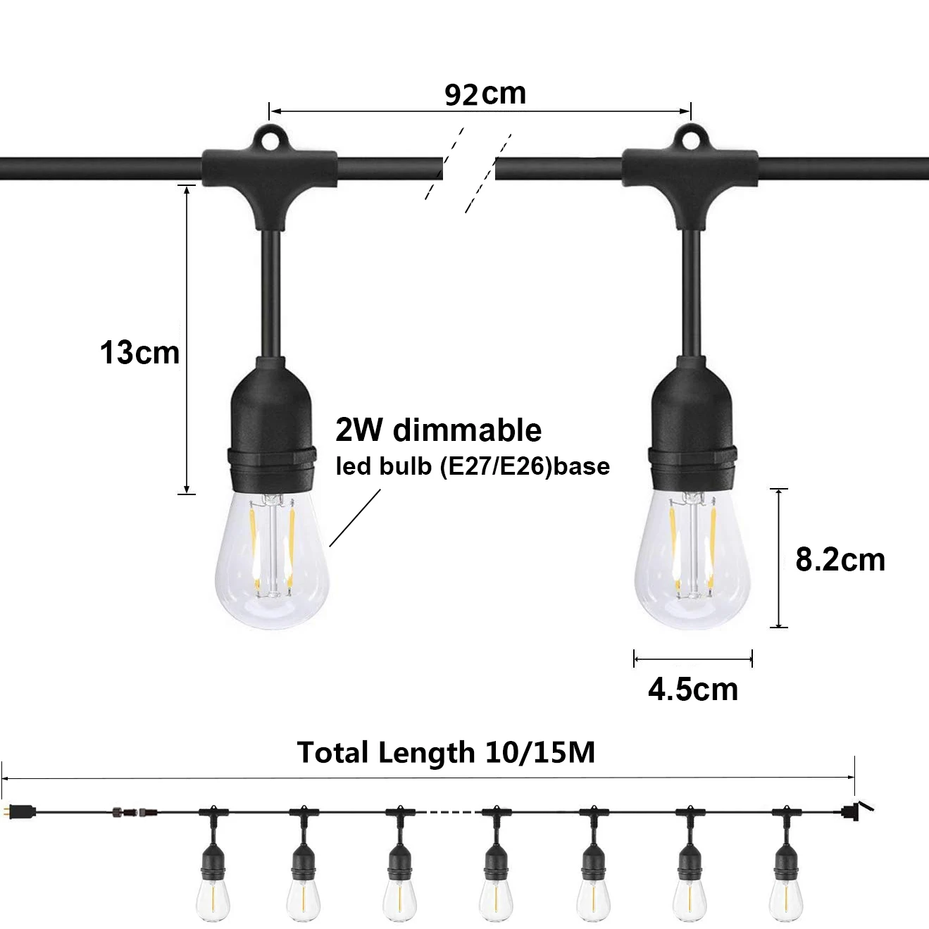 Imagem -03 - Impermeável Led String Lights para Exterior S14 E27 Quente Retro Natal Rua Quintal Jardim Pátio Árvore Férias Iluminação 10m 15m