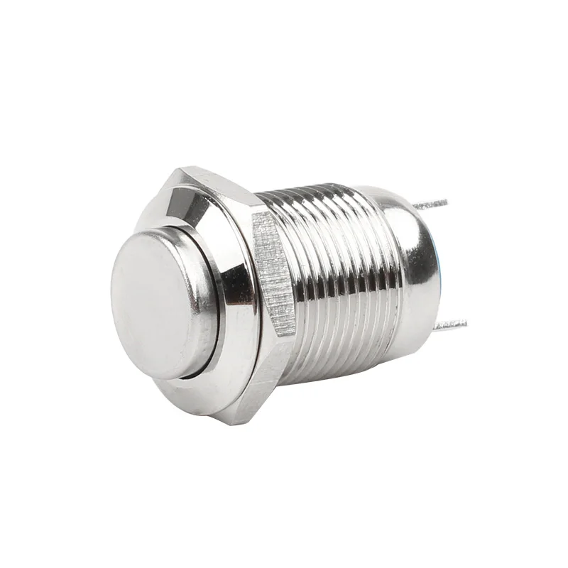 12mm 2Pin Metal Button Switch Latching/Momentary Waterproof and Flame Retardant High/Flat Round Nickel Plated Brass 1Pcs