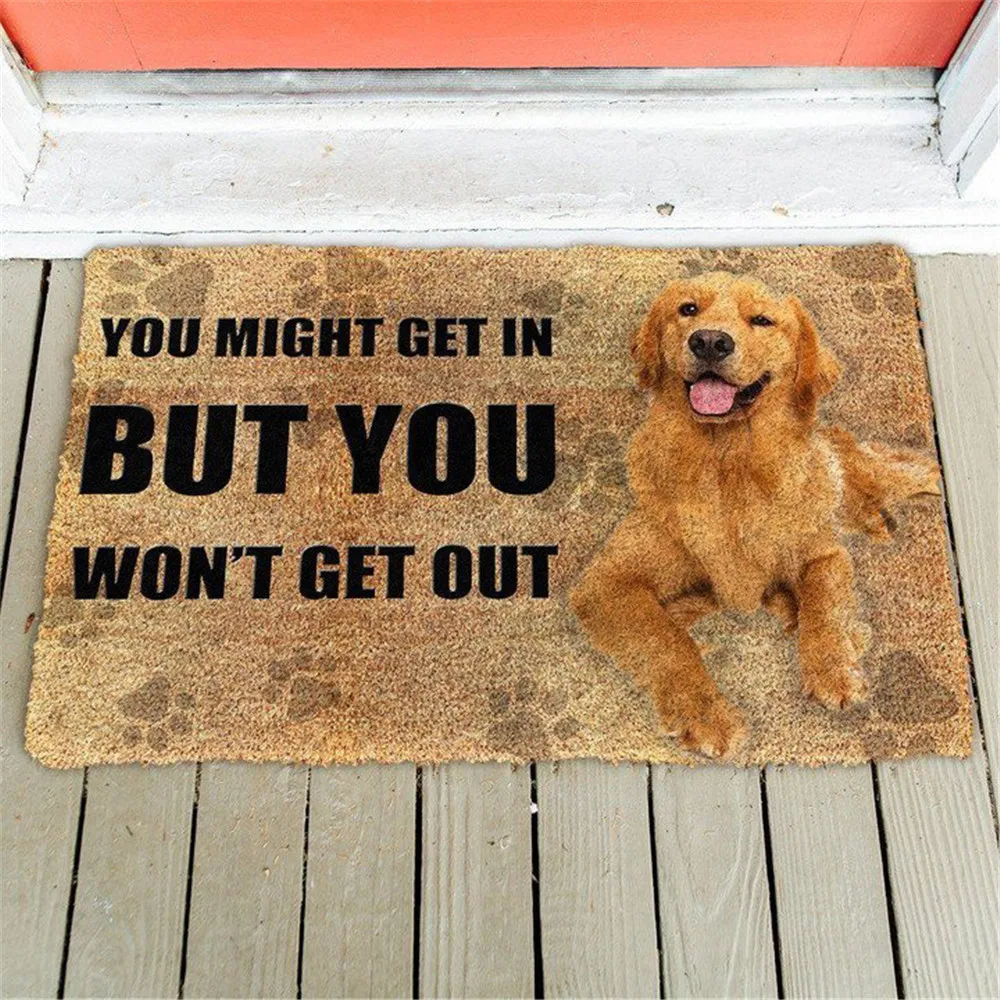 CLOOCL Animal Doormat 3D Pattern You Might Get In But You Wont Get Out Golden Retriever Doormat for Toilet Non-slip Kitchen Mats