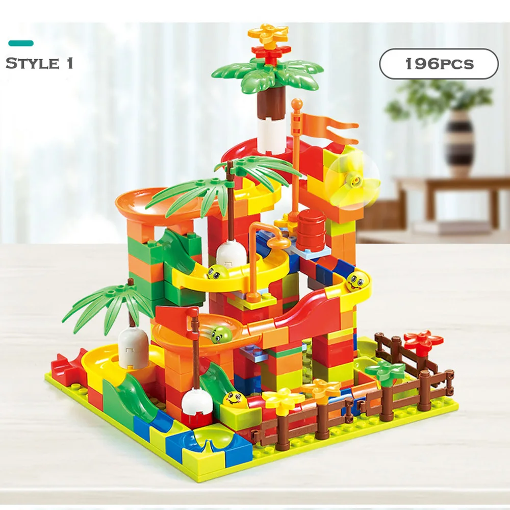 New Marble Race Run Block Small Size Building Construction Blocks Set Plastic Funnel Slide DIY Assembly Bricks Toys For Children