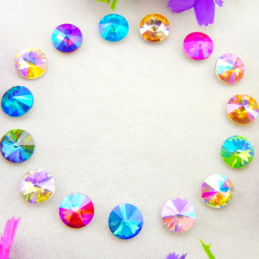 Glaskristall 6mm 8mm 10mm 12mm 14mm 16mm 18mm Fantasie-Farben Mix Rivoli Runde Form Klebe-Strassperlen Handwerk DIY Verzierung – Detail 2