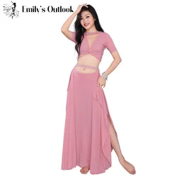 Summer Belly Dance Clothing Women Oriental Dance Performance Out Fit Water Yarn Skirt Sexy V Neck Top Thin Comfortable Large