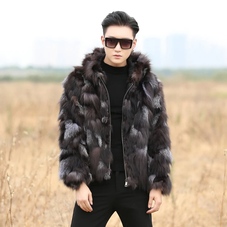 Real genunie natural fox fur coat with hood men's fashion jacket warm winter custom any size