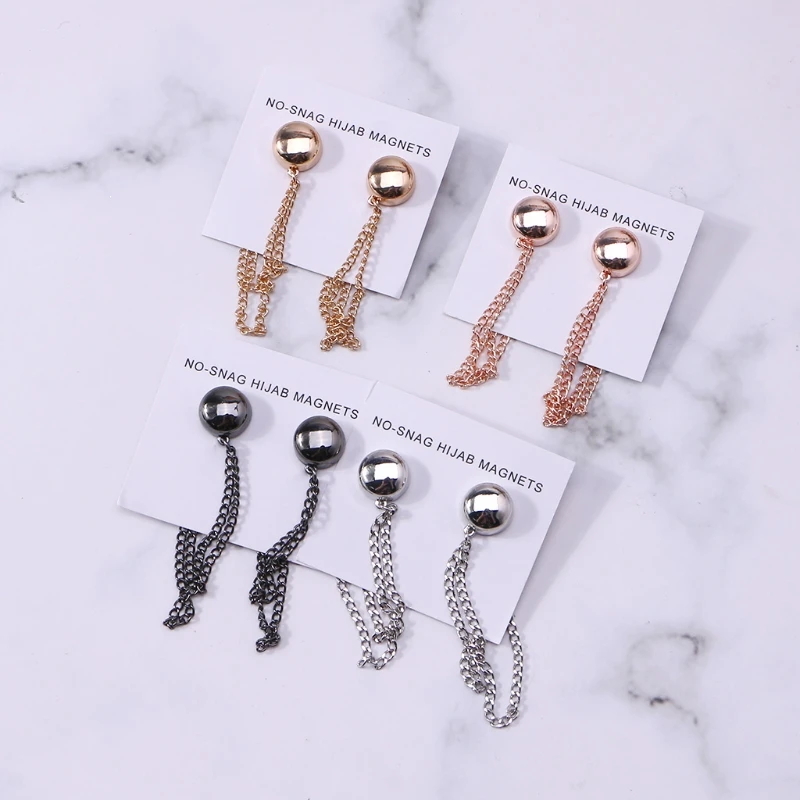 2 Pcs Magnet Buckle Female Muslim Strong Magnetic Brooch Fixed Buckle Anti-glare Buckle Creative Chain Brooch Jewelry