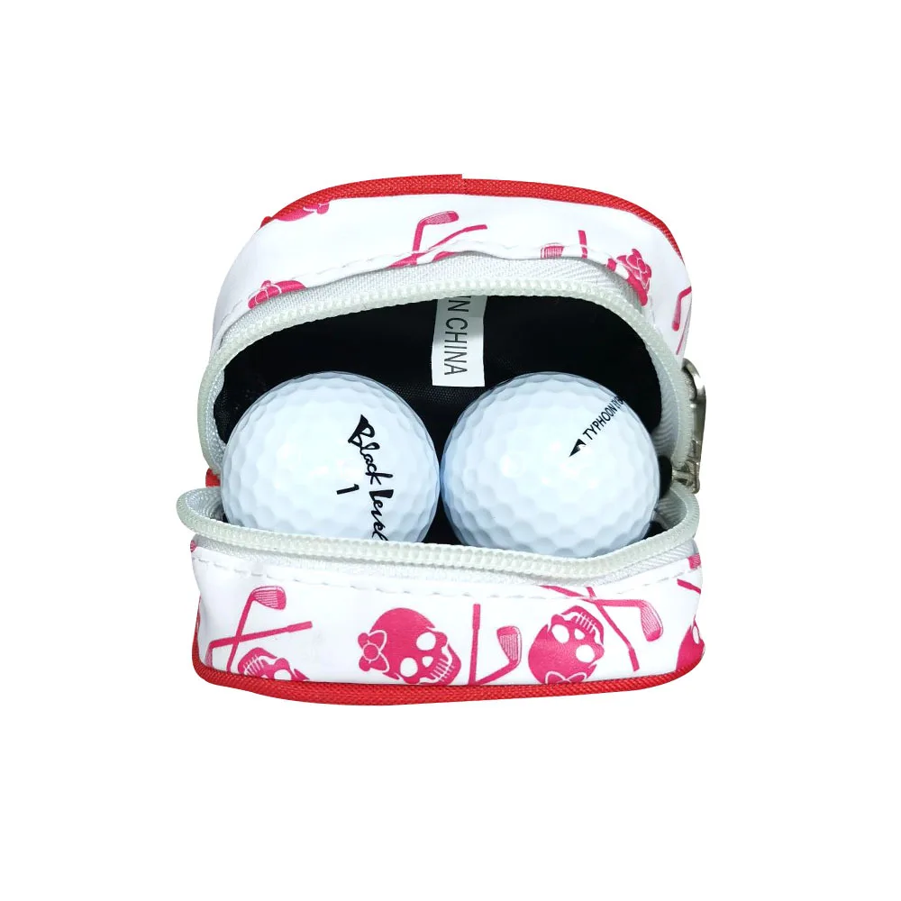 1PC Mini Golf Ball Bag Skull Design PU Leather Golf Waist Pouch Storage Bag Tees Holder Container Zipper Closure Carabiner