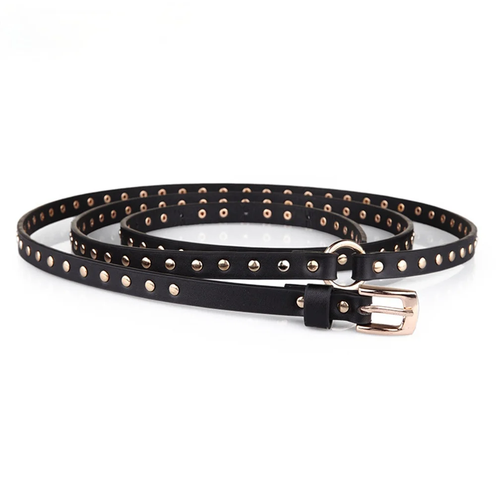 Ceinture en cuir à Rivet noir pour femmes, style Punk Rock, Streetwear, fine, Extra longue, 190cm, boucle ardillon