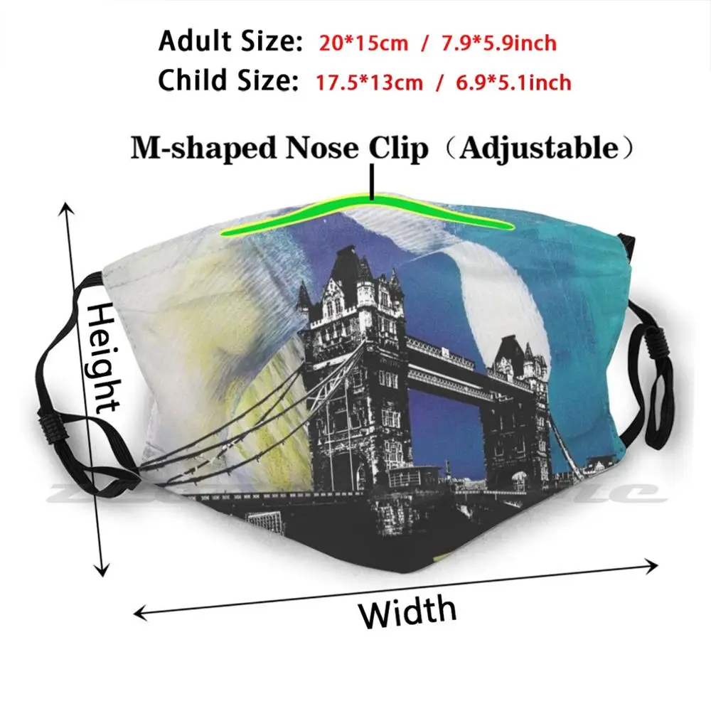 London Blue Skies Mask DIY Washable Filter Pm2.5 Mouth Trending London England Tower Bridge Blue Sky London Bridge Bridge