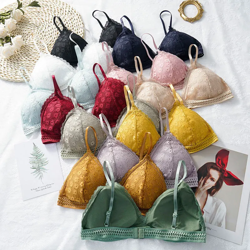 Cotton sling beautiful back girl Lace bra tube top no steel ring sports wrapped chest student girl gather thin strap bra