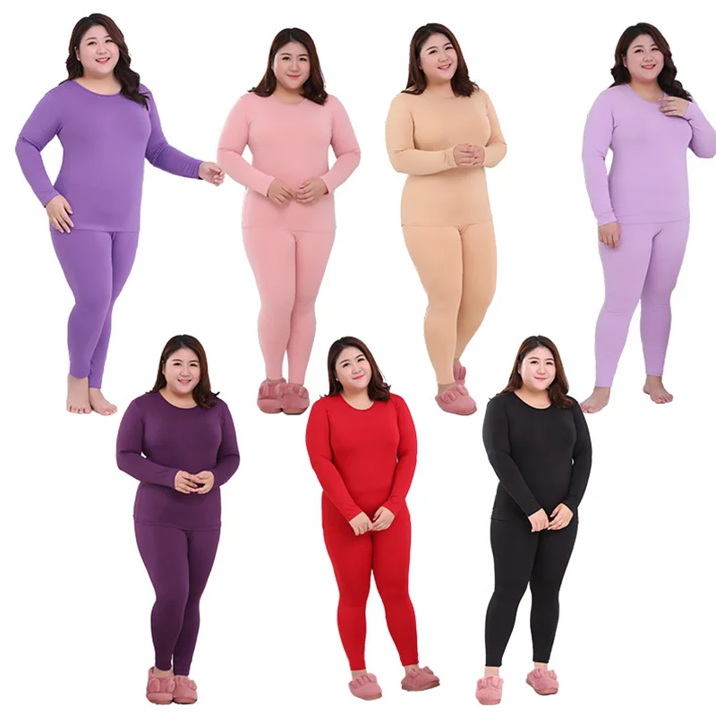 Large Size Women's Thermal Underwear Long Underwear Set Winter Seamless Antibacterial Warm Intimates Women Lingerie Suits