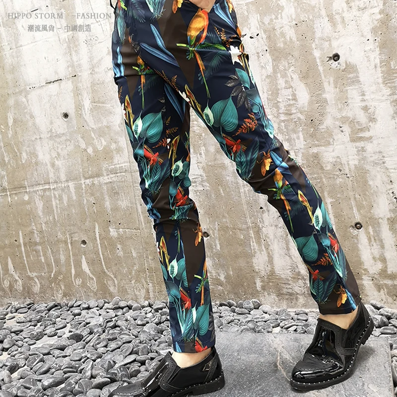 Storm Printing Hippo Leisure Time Pants Self-cultivation Tide Male Han Banku Nightclub Suit Tide Male Hairdressing Mr. Pants