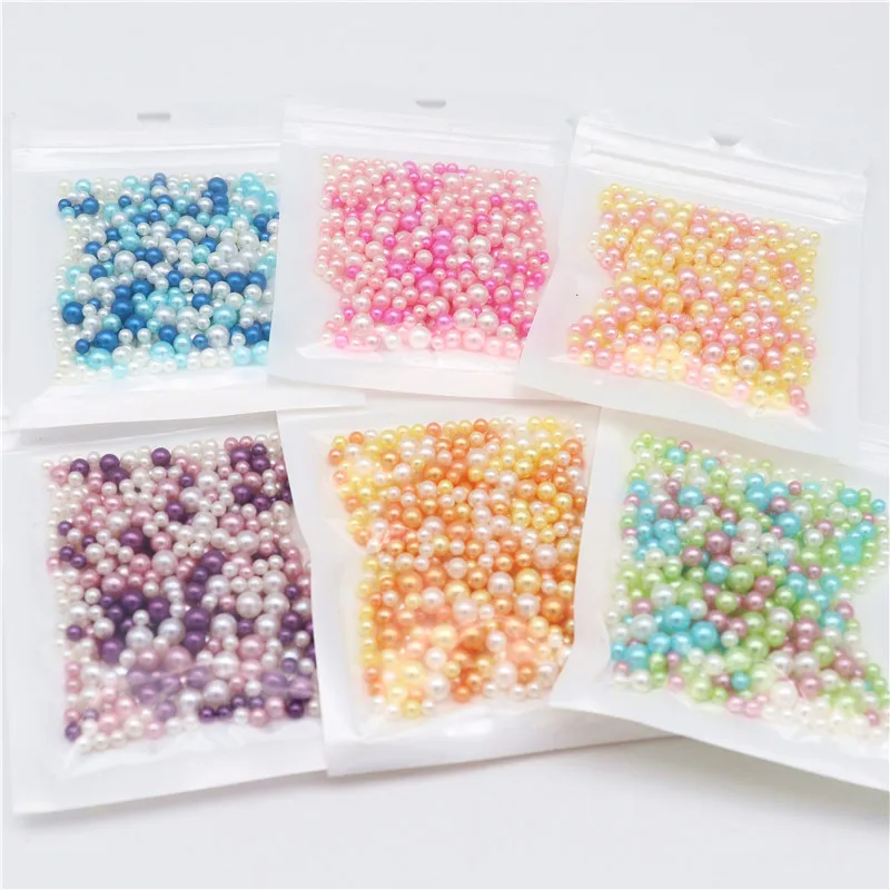 3/4/5mm UV Resin Imitation Pearl Beads Mix Rainbow Color Round  No Hole Loose Beads DIY Jewelry Necklace Making Craft