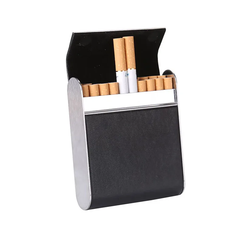 20 Pieces Cigarette Case Portable PU Leather Cigarette Case Titanium Steel Frame Cigarette Boxes Magnetic flip cover Smoking Box