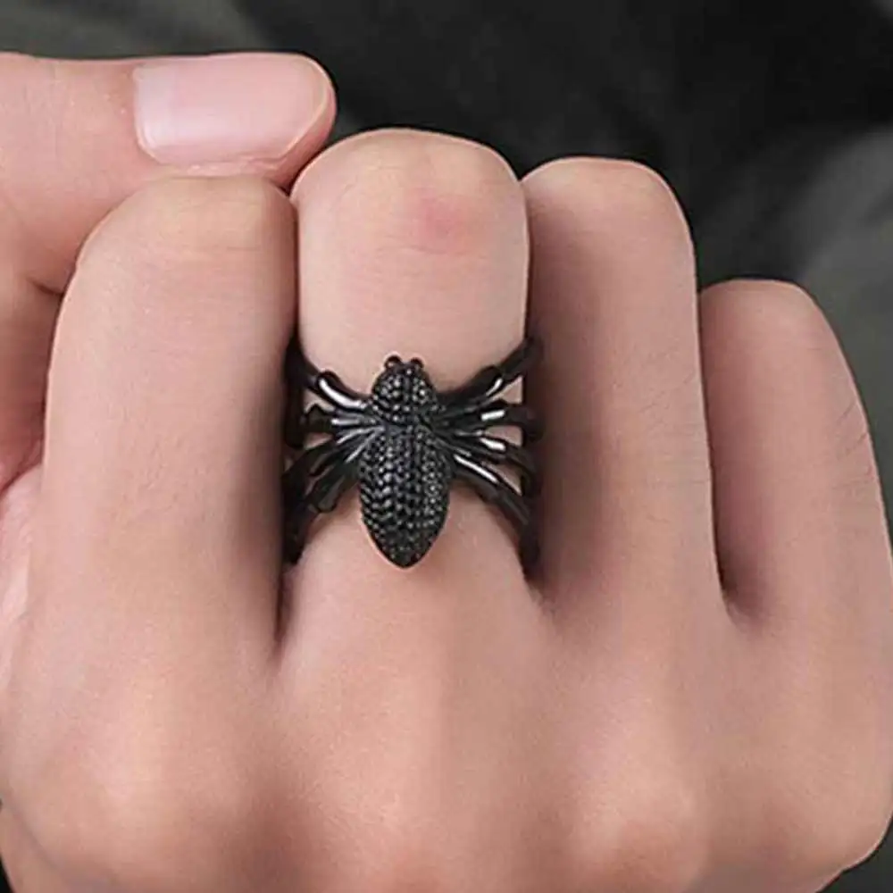 JHSL 20mm Big Large Men Spider Rings Black Silver Color Stainless Steel  Hiphop FashionJewelry Anniversary Size 8 9 10 11 12