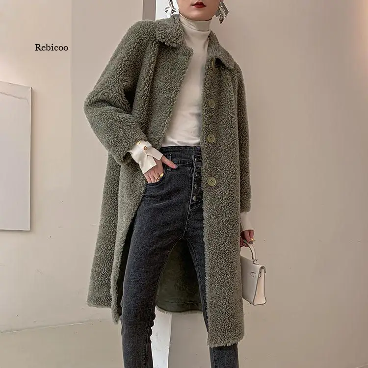 Women Winter New Fahion Real Wool Sheep Fur Coat Jacket Female Thick Warm Genuine Granular Sheep Shearling Overcoat