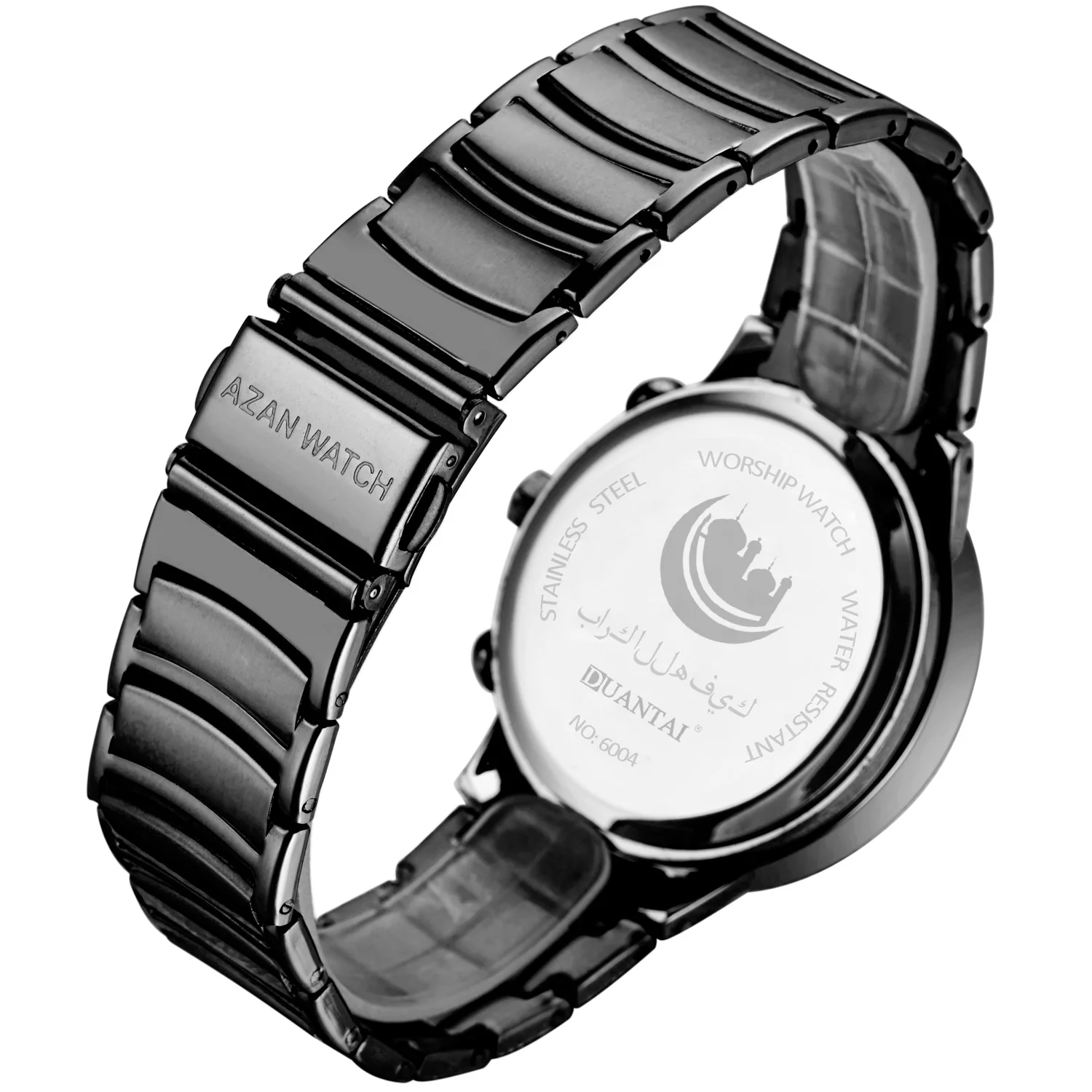 New arrival Stainless Steel Digital Watches arabic Islamic Qibla Direction Al Azan Wrist Watch for Muslim Prayers 6004