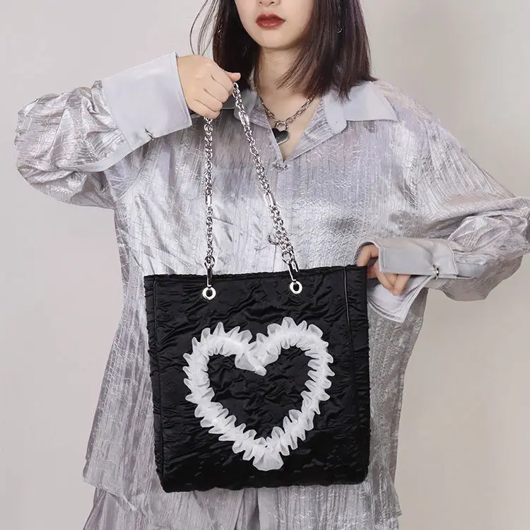 

Women Bag Square Appliques Lace Love Heart Korean Lady Shoulder Bags Handbag Zipper SOFT High-Capacity Girls Bag Sweet