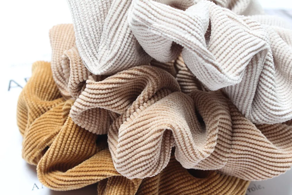Schnur Scrunchie Herbst Winter Cord Fester Stoff Scrunchies Set Elastische Haarbänder Mode Pferdeschwanz Haargummi Seil Kopfbedeckung 3PK – Detail 8