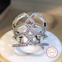 925 sterling silver high quality interwoven zircon big ring ladies cocktail birthday gift jewelry jewelry