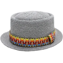 LUCKYLIANJI PorkPie Women's Men's Unisex's Polyester Dome Flat Cap Sun Beach Jazz Pork-pie Hat Vintage Braided Band (56-58cm)