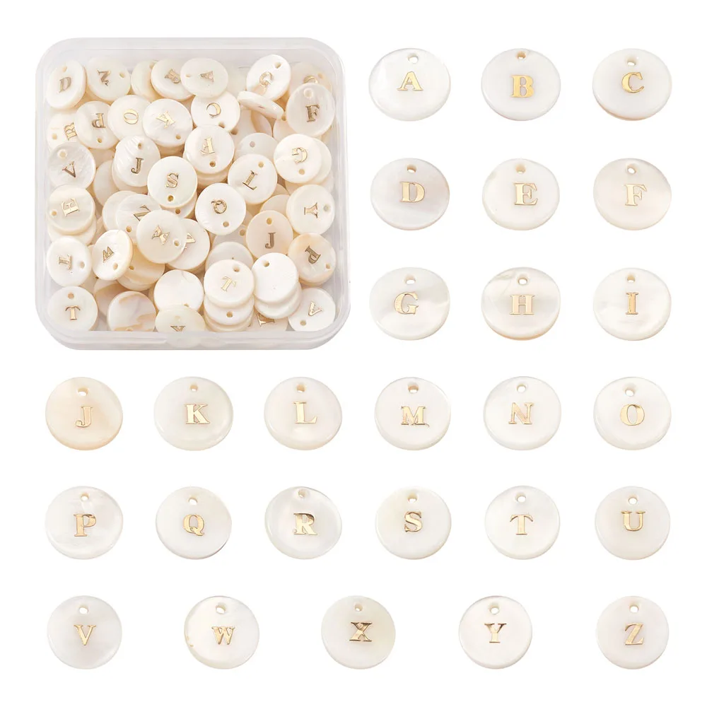 Natural Freshwater Shell Charms Flat Round Number Letter Pendants Alphabet Seashell Beads For Bracelet Necklace Jewelry Making