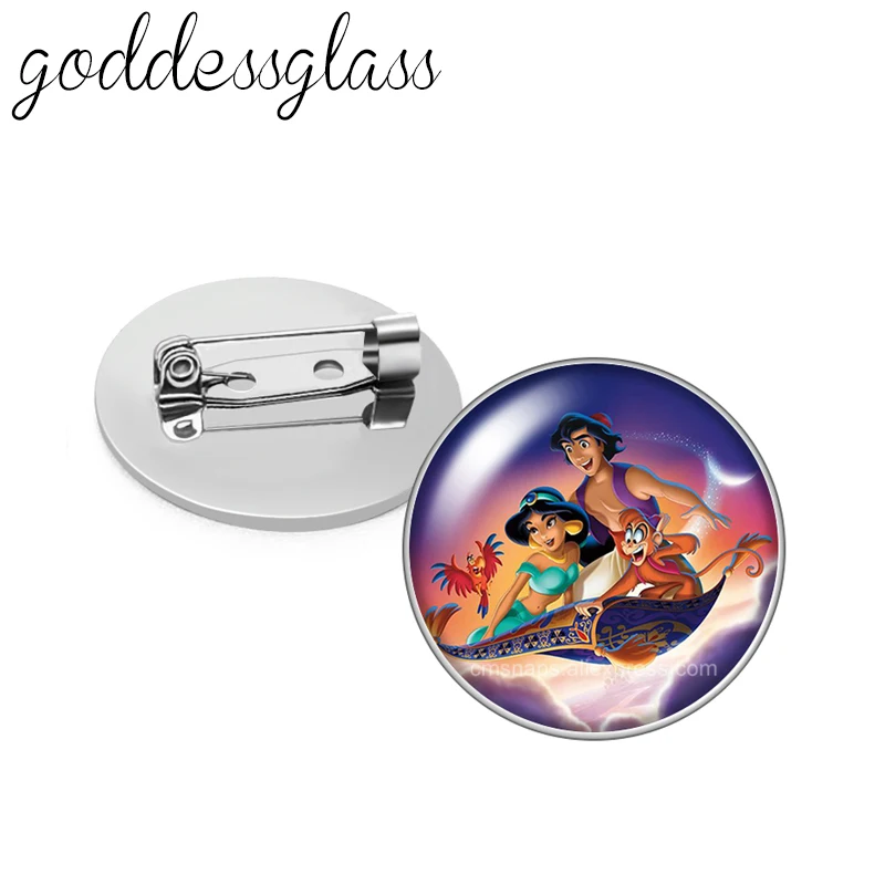 Aladdin and the magic lamp Princess jasmine Photo cabochon Brooch pinback button Bag Clothes Denim Jeans Lapel Pin Badge Jewelry