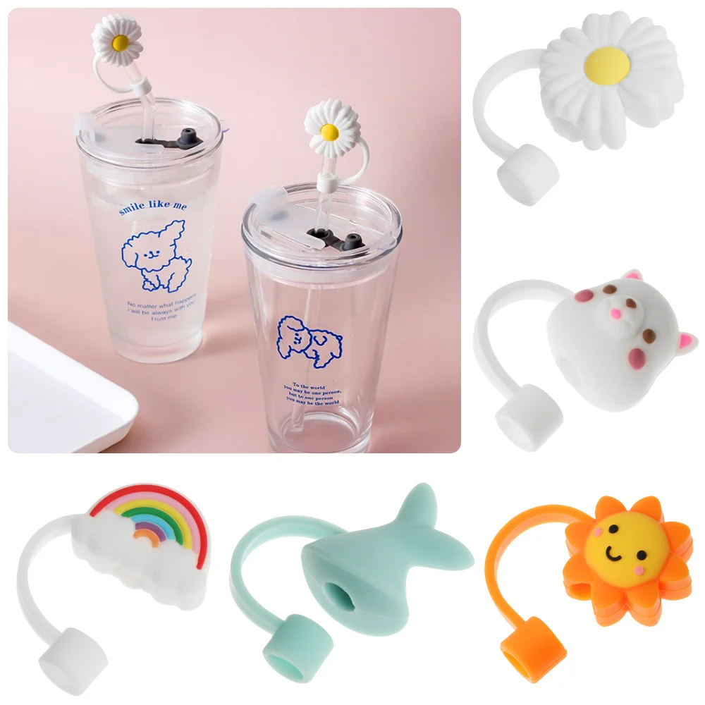 Silicone Straw Plug Reusable Drinking Dust Cap Glass Cup Accessories Creative Cartoon Splash Proof Plugs Tips Cover