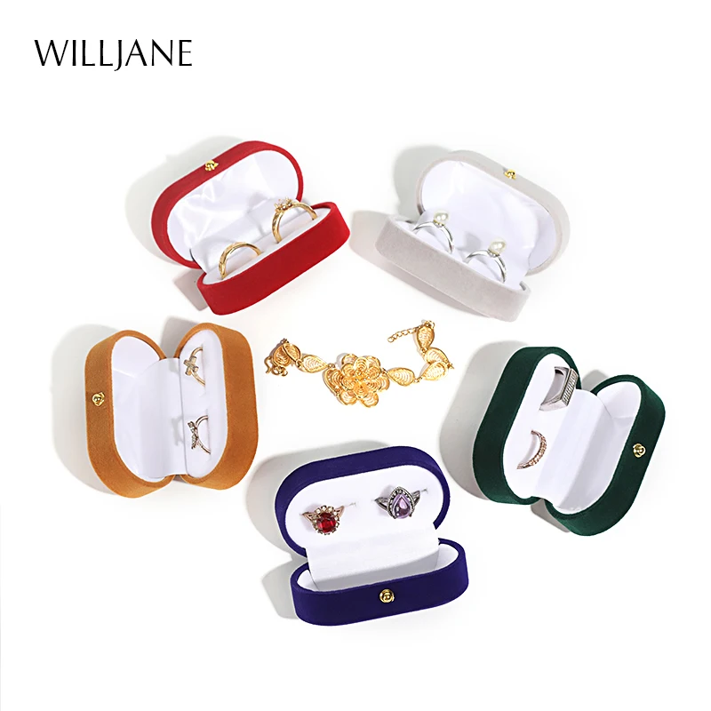 Wedding Ring Packaging Box Ear Studs Holder Velvet Engagement Couple Ring Box Valentine Gift Double Rings Storage Display Case