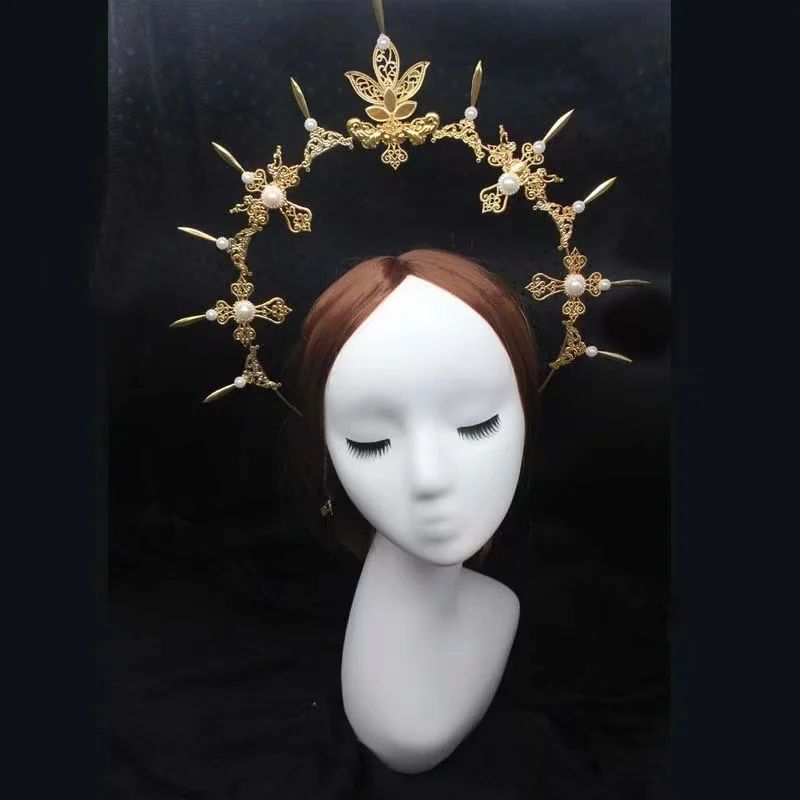 Virgin Gothic Mary Halo Crown Headband, Kit DIY, produto não acabado, cocar para fotografia adereços, Headpiece