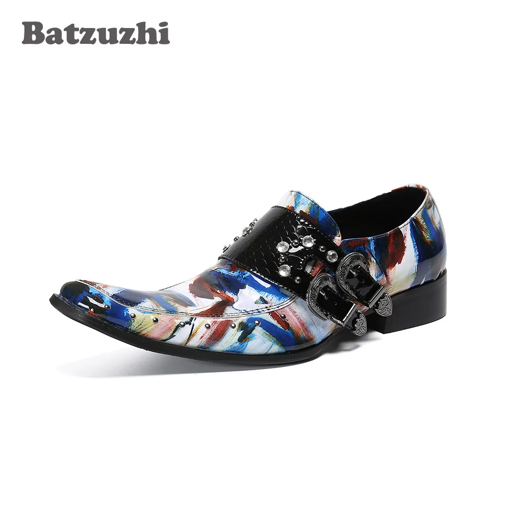 

Batzuzhi Personality Party & Wedding Dress Shoes Rock Men's Shoes Pointed Toe Formal Leather Dress Shoes Buckles zapatos de hom