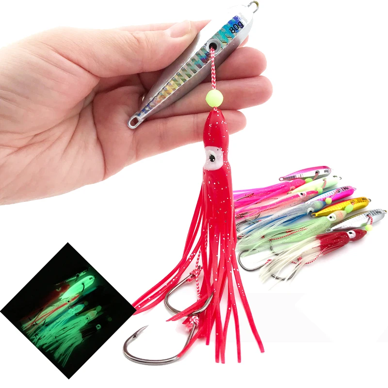 

80-200g Squid Simulation Bait with Lead Sinker Luminous Jighead Lead Lure tenya Madai Saltwater Fishing Tackle