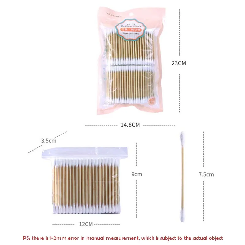 400pcs Natrual Double Head Cotton Swab Women Makeup Cotton Buds Tip New Wood Sticks Nose Ears Cleaning Health Make Up Tools