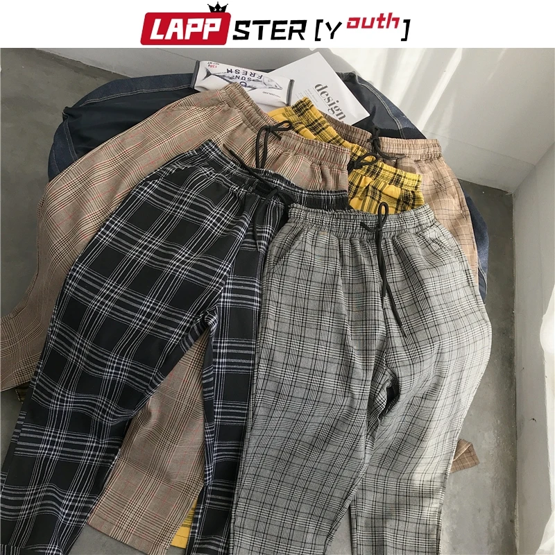 Lappster mulheres streetwear calças xadrez 2020 harajuku cintura alta corredores estilo coreano sweatpants senhoras outono calças mais tamanho