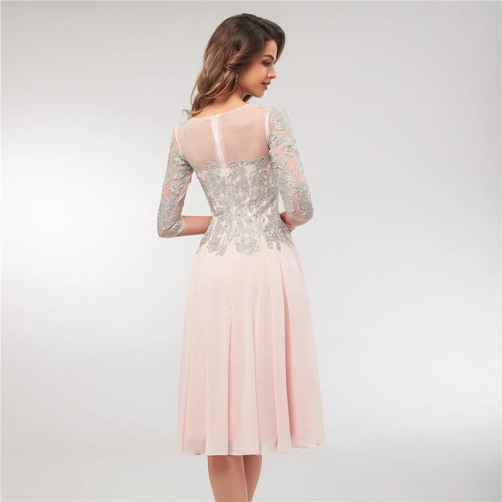 Elegante Chiffon Spitze Applique Halbe Hülse Tee-Länge Mutter Der Braut Kleid Plus Größe Vestidos Madre De La novia